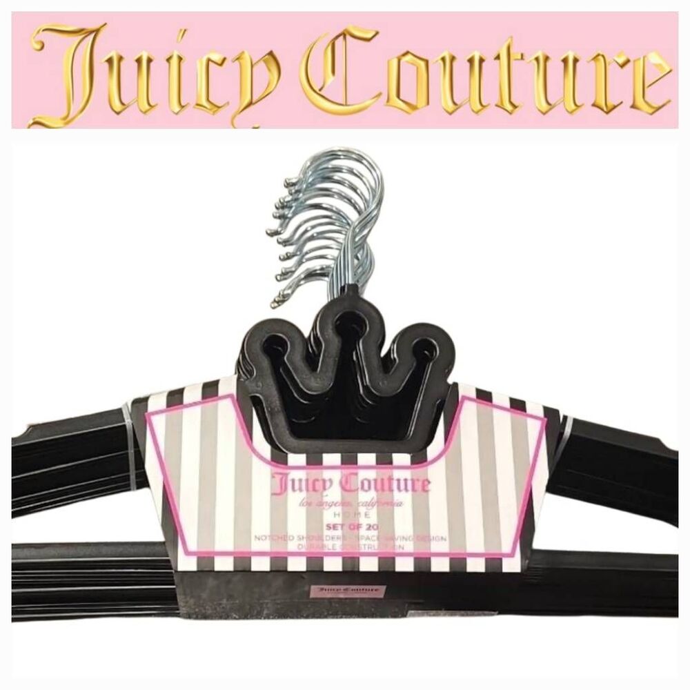 Juicy Couture Notched Shoulder Space Saving Crown Top Set of 20 Hangers- Black